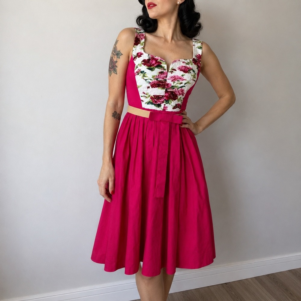 Antonio Marras Pink Floral Corset  Bustier Fit Flare Dress Size 8 or 44 IT